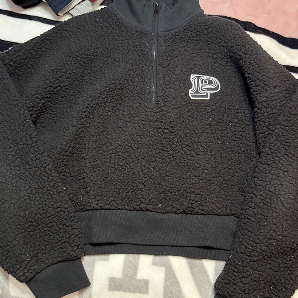 PINK Black Sherpa Quarter-Zip Pullover